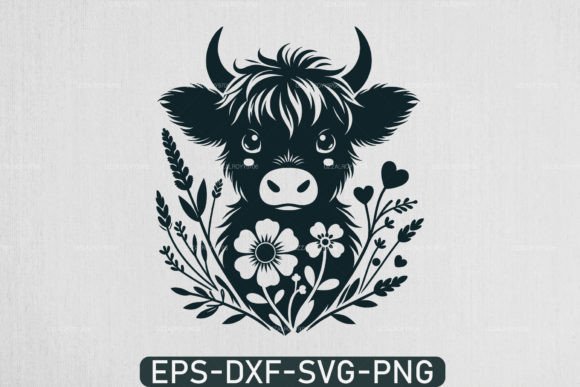 Highland Cow Svg Floral Design for T-Shirt Graphics & Blog Visuals