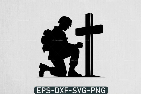 Kneeling Soldier Silhouette Cross Svg for Graphics & T-Shirt Designs